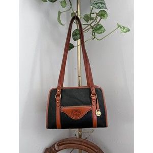 Dooney & Bourke USA Navy Brown AWL Leather Shoulder Bag Tote Purse.